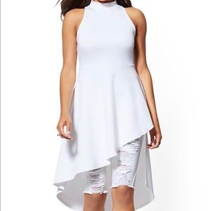 White Mock-Neck Hi-Lo Tunic Top